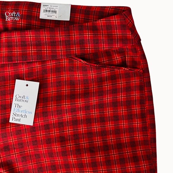 Croft & Barrow Womens Red Plaid Straight-Leg Mid Rise Stretch Pants 18 Short NWT - Picture 5 of 15